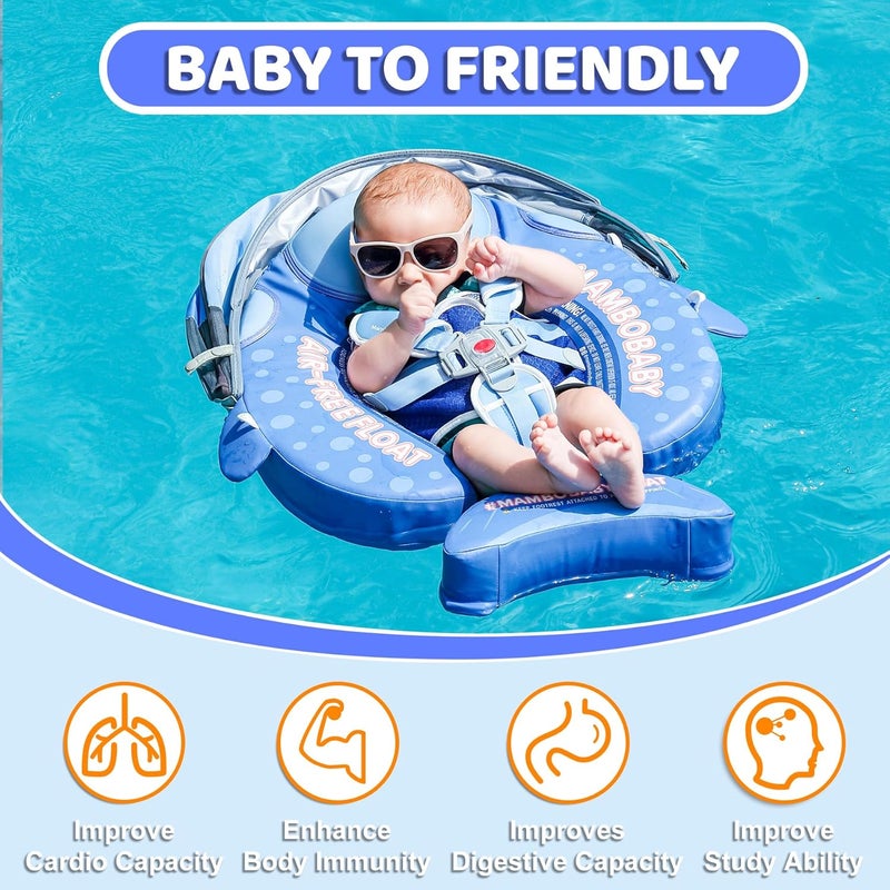 28°C Mambobaby Baby Float with Canopy & Tail Non-Inflatable Baby Swim Float Upgrade Soft Infant Pool Float Sun Protection Newborn Pool Float 3-24 Months Skin-Friendly Material for Toddler Boys Girls - Image 4